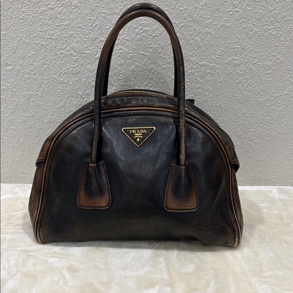 Prada Women's Black and Brown Leather Bag